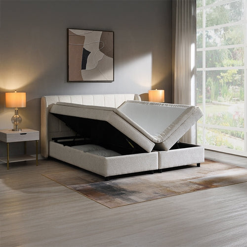 Storage BedMoni Upholstered Lift Storage Queen Bed - Beige - Dekor Butik