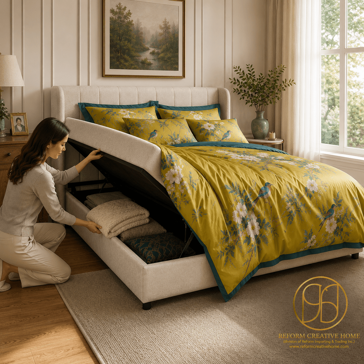 Storage BedMoni Upholstered Lift Storage Queen Bed - Beige - Dekor Butik