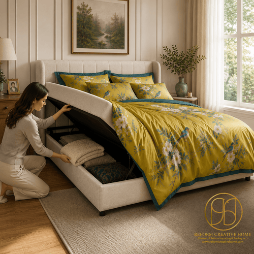 Storage BedMoni Upholstered Lift Storage Queen Bed - Beige - Dekor Butik
