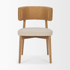 Motley Curved Open Back Cream Fabric and Tan Leather Dining Chair - Dekor Butik