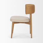 Motley Curved Open Back Cream Fabric and Tan Leather Dining Chair - Dekor Butik