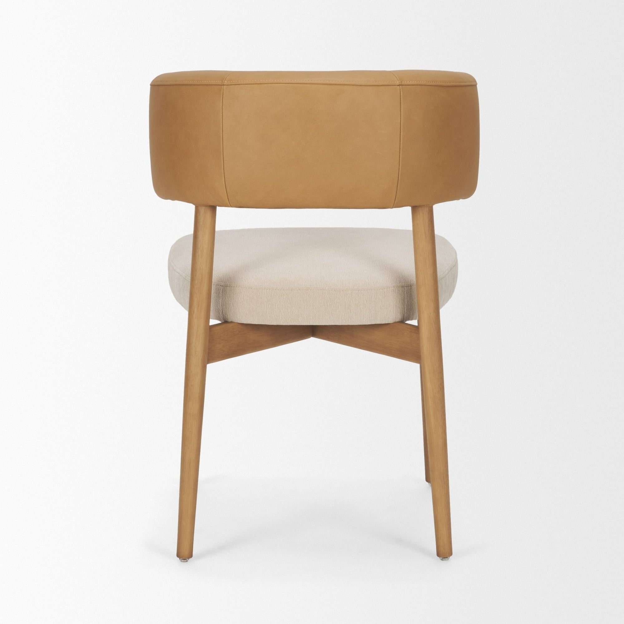 Motley Curved Open Back Cream Fabric and Tan Leather Dining Chair - Dekor Butik