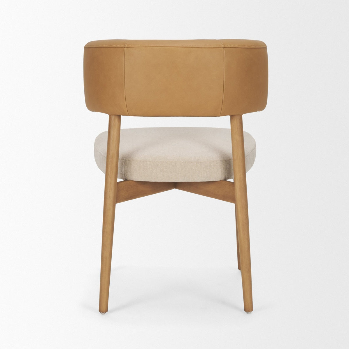 Motley Curved Open Back Cream Fabric and Tan Leather Dining Chair - Dekor Butik