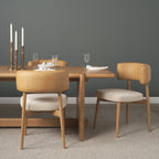 Motley Curved Open Back Cream Fabric and Tan Leather Dining Chair - Dekor Butik