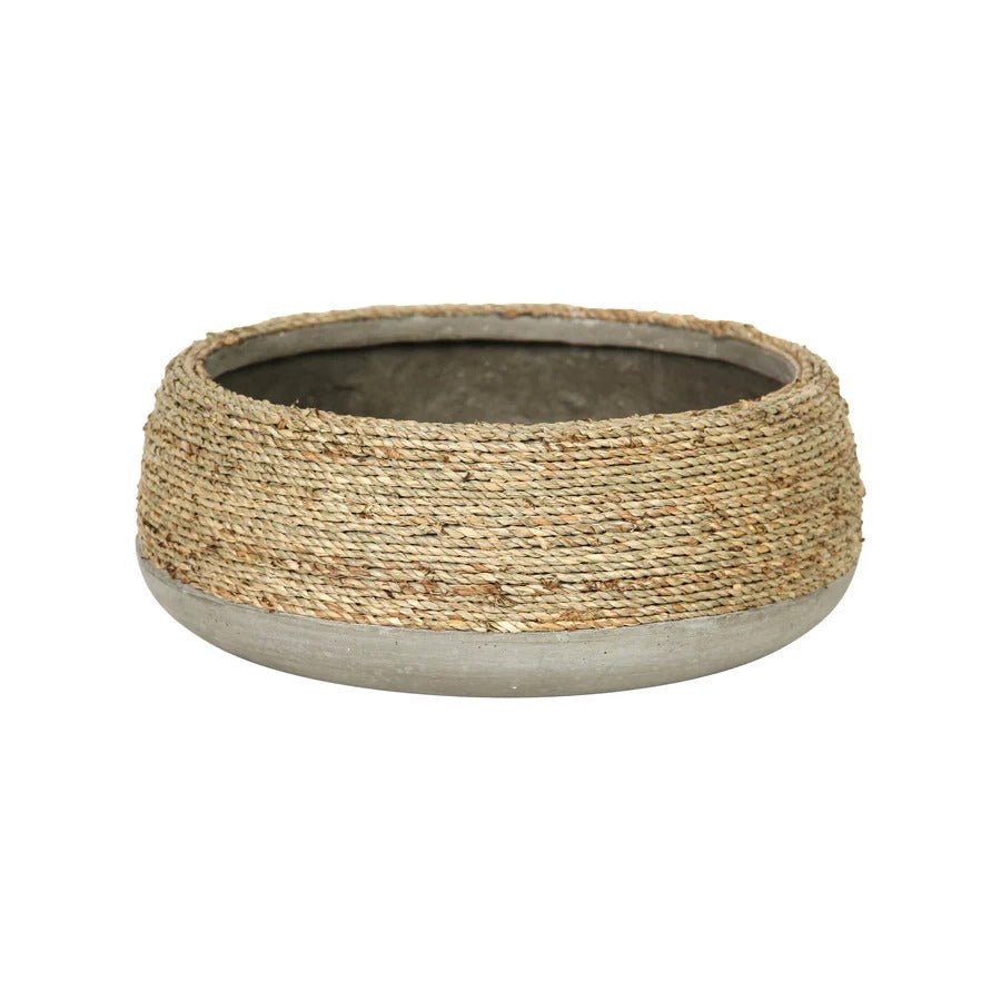 Nature Low Round Grass and Concrete Pot - Dekor Butik
