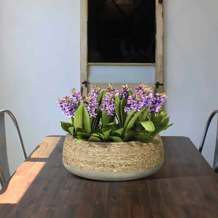Nature Low Round Grass and Concrete Pot - Dekor Butik