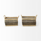 Nia 18.5L x 13.4W x 14.6H Set of 2 Light Brown Seagrass Rectangular Basket with Handles - Dekor Butik