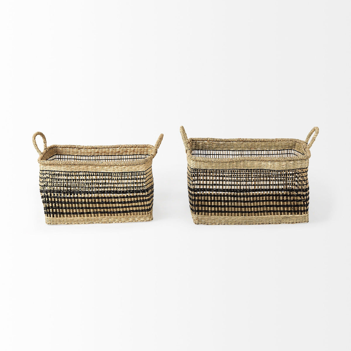 Nia 18.5L x 13.4W x 14.6H Set of 2 Light Brown Seagrass Rectangular Basket with Handles - Dekor Butik
