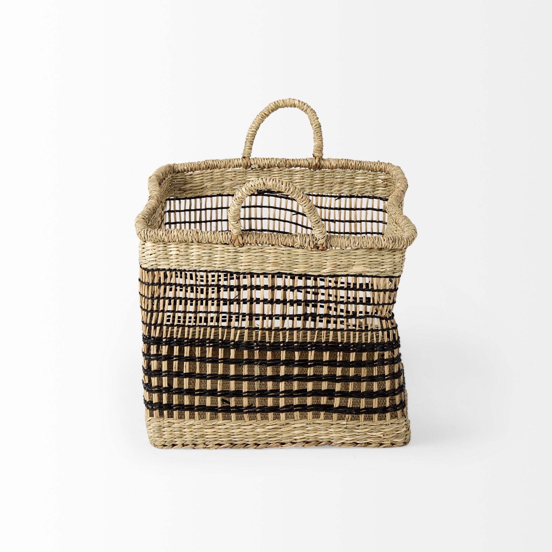 Nia 18.5L x 13.4W x 14.6H Set of 2 Light Brown Seagrass Rectangular Basket with Handles - Dekor Butik