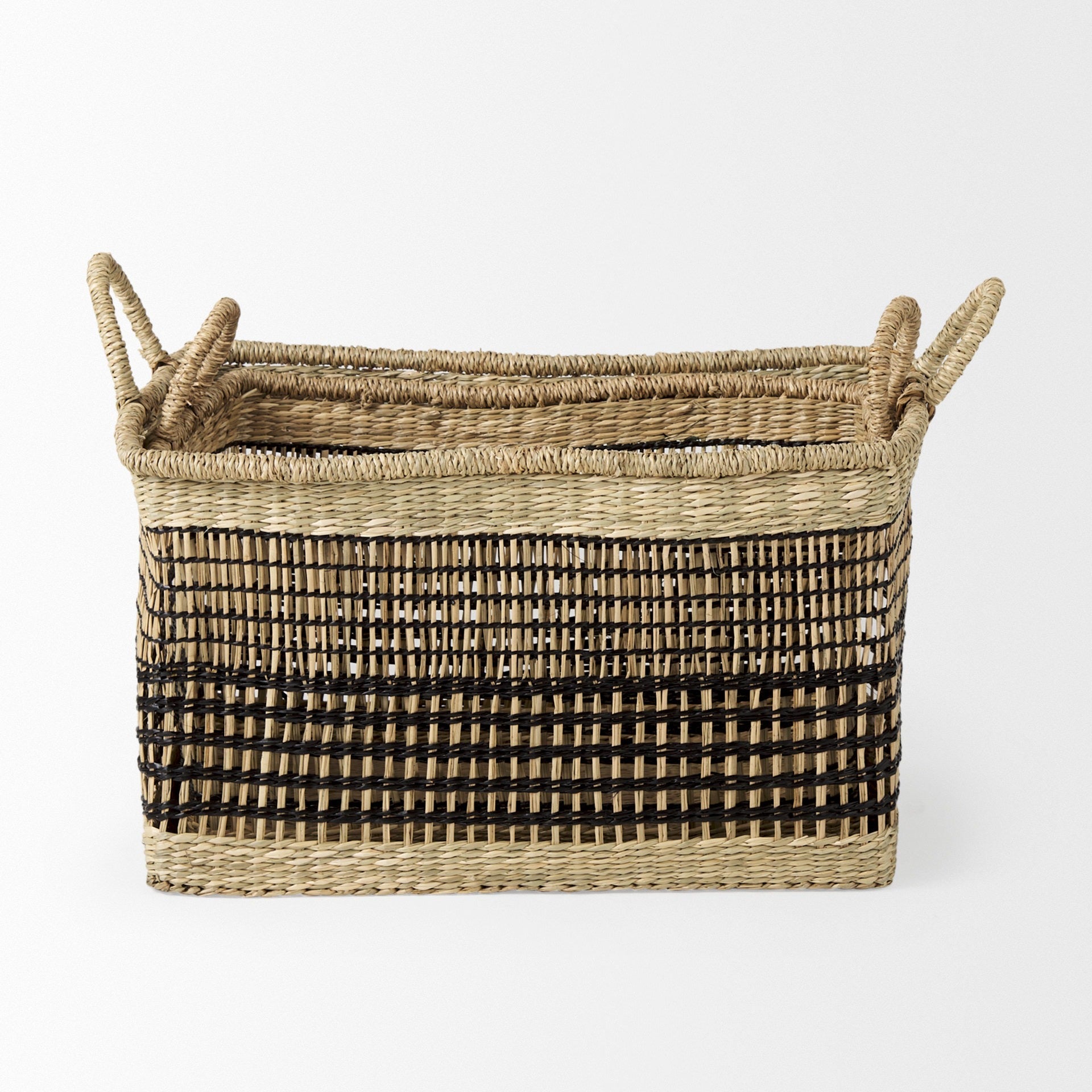 Nia 18.5L x 13.4W x 14.6H Set of 2 Light Brown Seagrass Rectangular Basket with Handles - Dekor Butik
