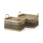 Nia 18.5L x 13.4W x 14.6H Set of 2 Light Brown Seagrass Rectangular Basket with Handles - Dekor Butik