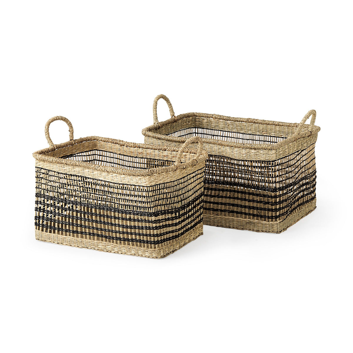 Nia 18.5L x 13.4W x 14.6H Set of 2 Light Brown Seagrass Rectangular Basket with Handles - Dekor Butik