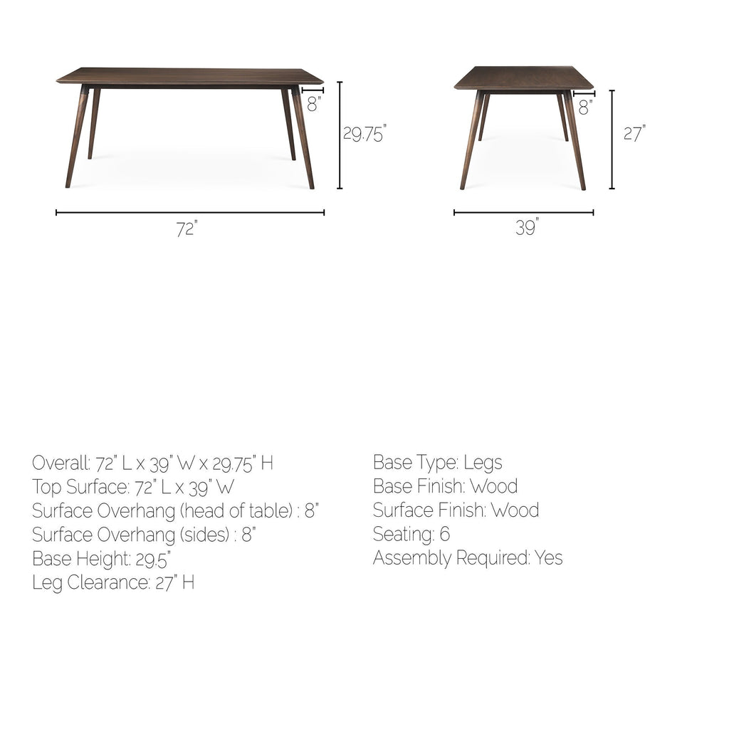 Nicholas II 72x39 Brown Solid Wood Top Metal/Wood Leg Dining Table - Dekor Butik