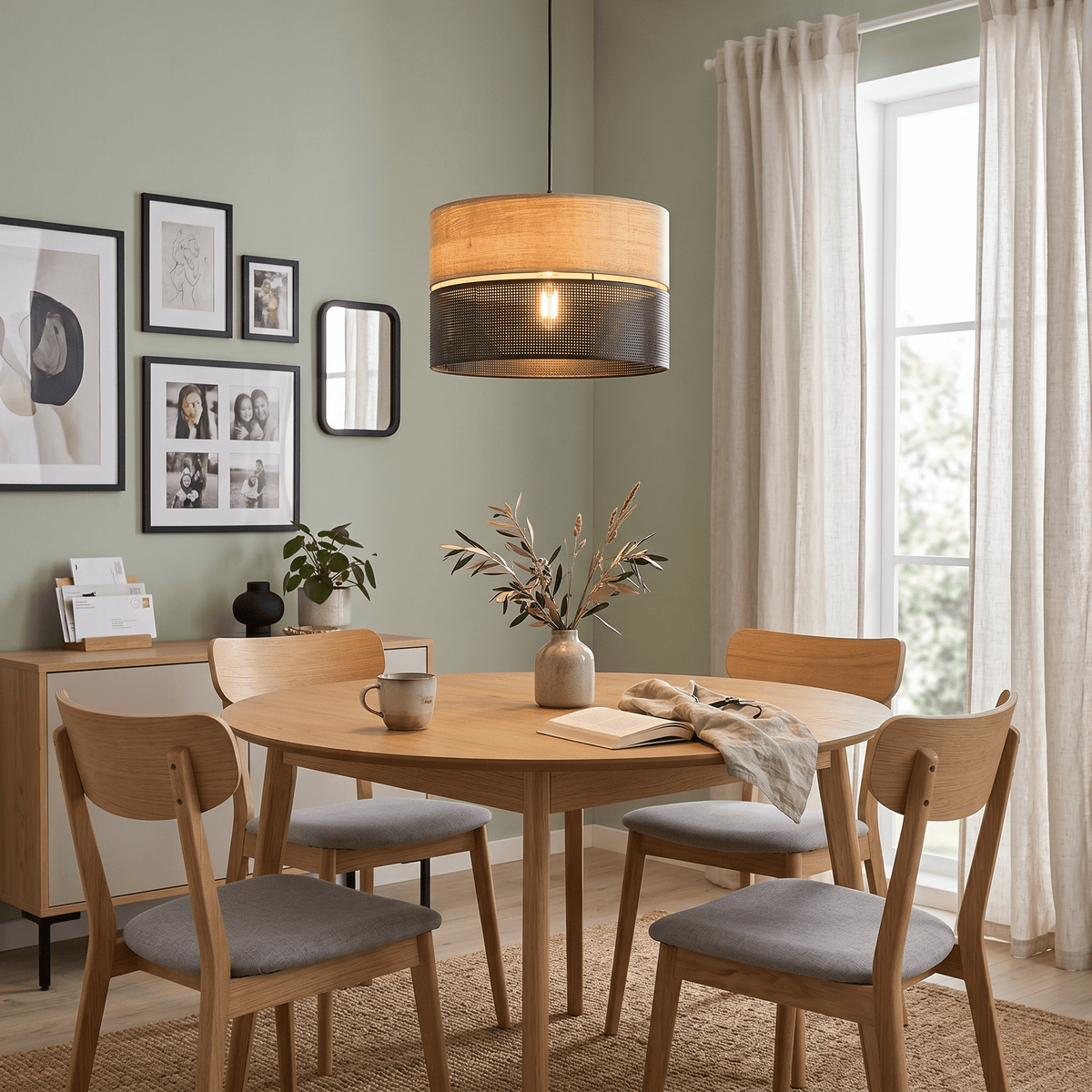 Nicol Scandinavian Drum Pendant Light for Dining Room & Bedroom - Dekor Butik