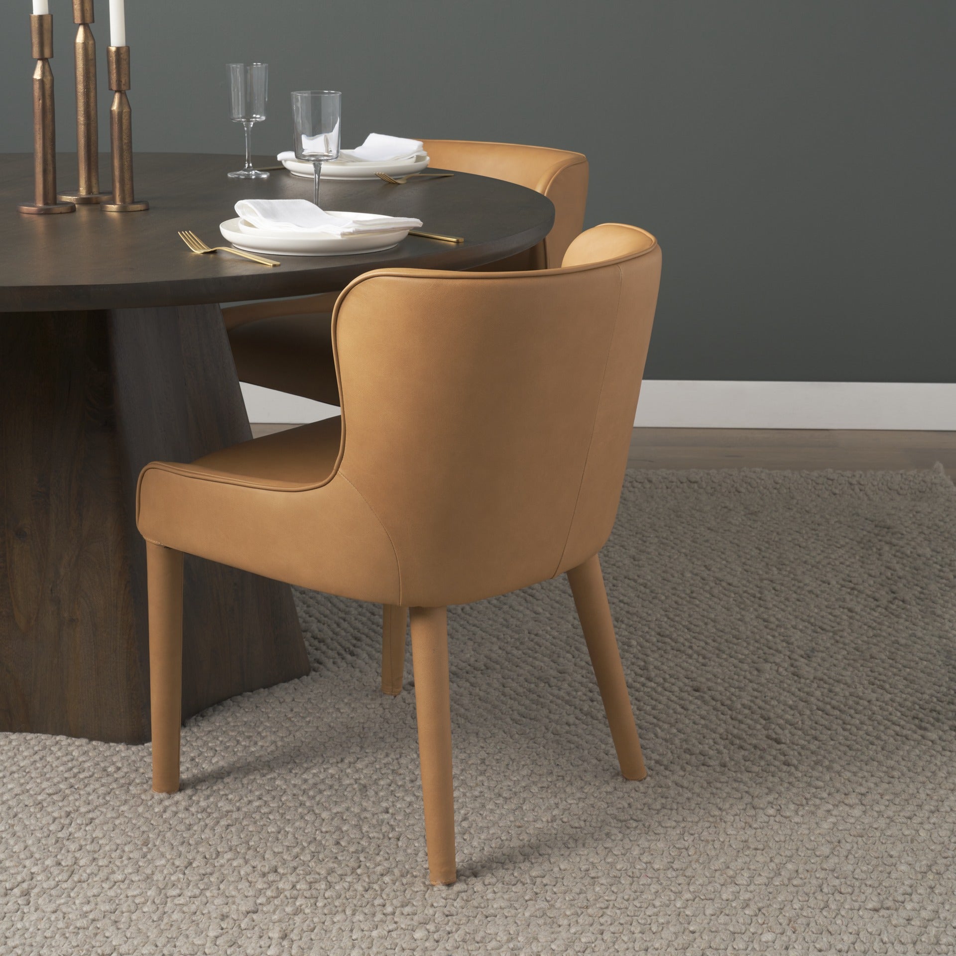 Nolan Slope Tan Leather Dining Side Chair - Dekor Butik