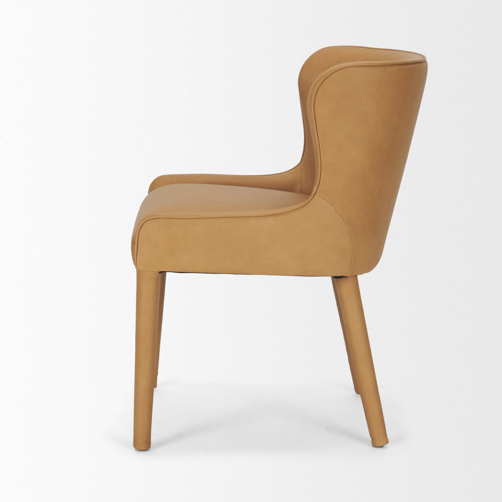 Nolan Slope Tan Leather Dining Side Chair - Dekor Butik