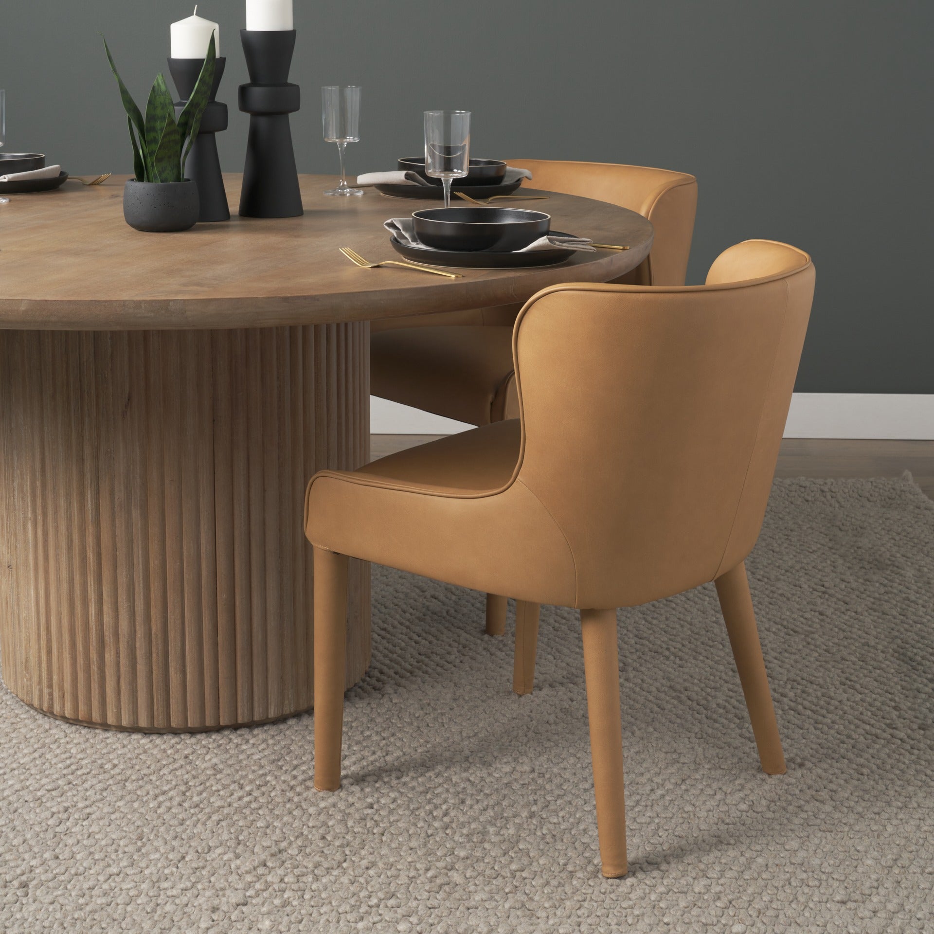 Nolan Slope Tan Leather Dining Side Chair - Dekor Butik