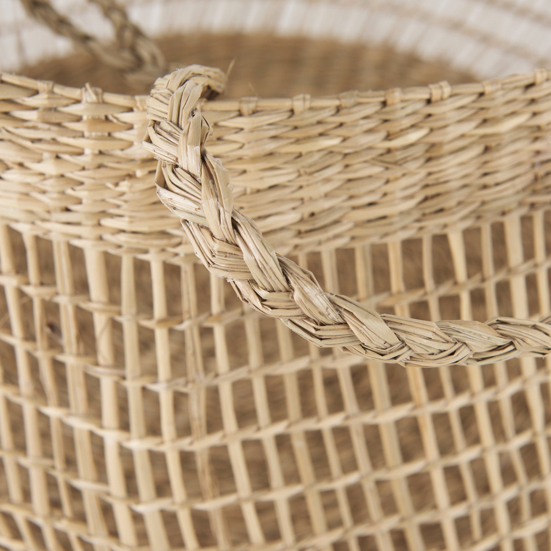 Nova 15.0L x 15.0W x 9.4H (Set of 2) Light Brown Seagrass Woven Round Basket W/ Long Handle - Dekor Butik