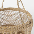 Nova 15.0L x 15.0W x 9.4H (Set of 2) Light Brown Seagrass Woven Round Basket W/ Long Handle - Dekor Butik