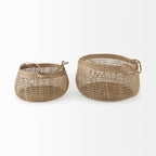 Nova 15.0L x 15.0W x 9.4H (Set of 2) Light Brown Seagrass Woven Round Basket W/ Long Handle - Dekor Butik