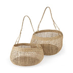 Nova 15.0L x 15.0W x 9.4H (Set of 2) Light Brown Seagrass Woven Round Basket W/ Long Handle - Dekor Butik
