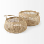Nova 15.0L x 15.0W x 9.4H (Set of 2) Light Brown Seagrass Woven Round Basket W/ Long Handle - Dekor Butik