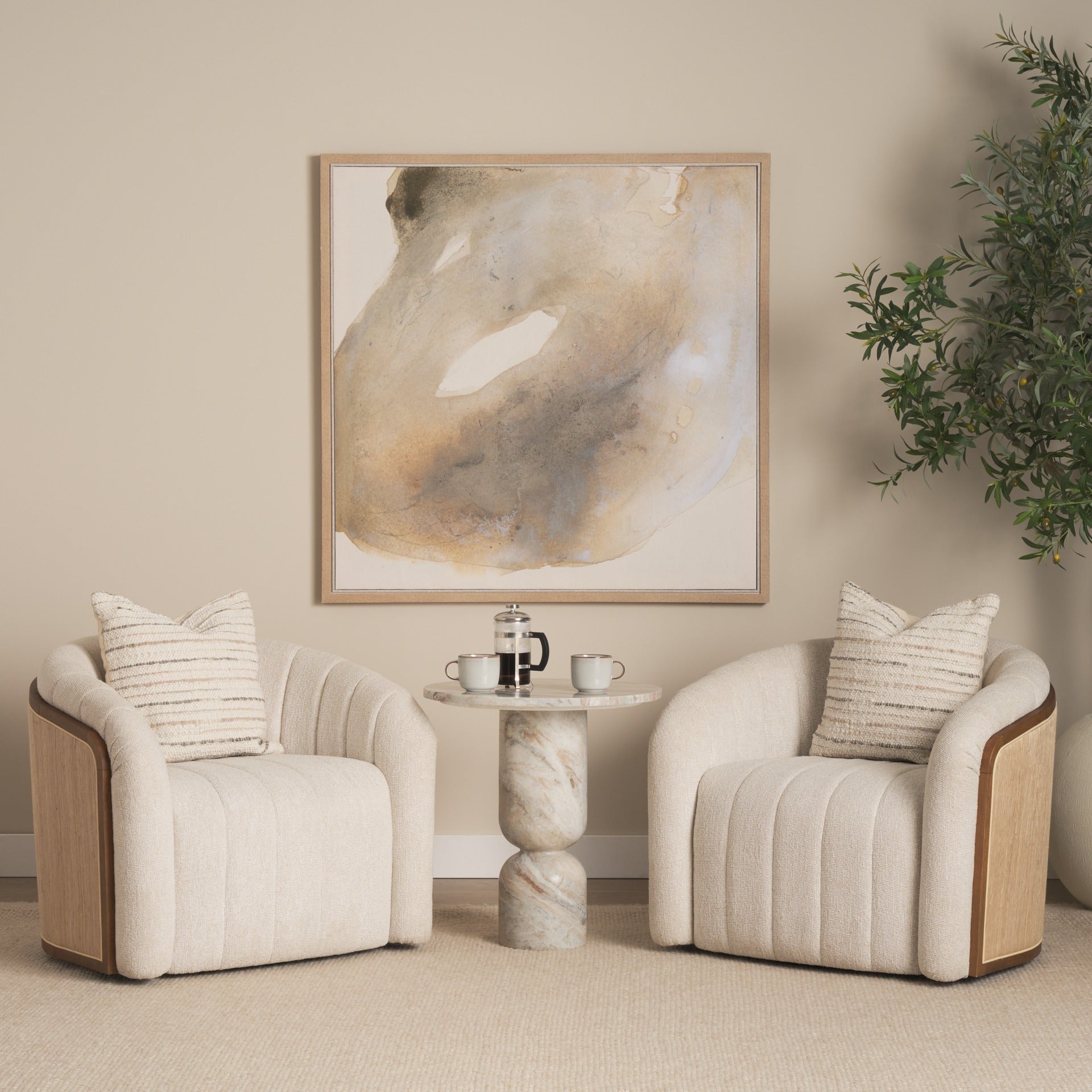 Nylah Solid Pink Marble Round Accent Table - Dekor Butik