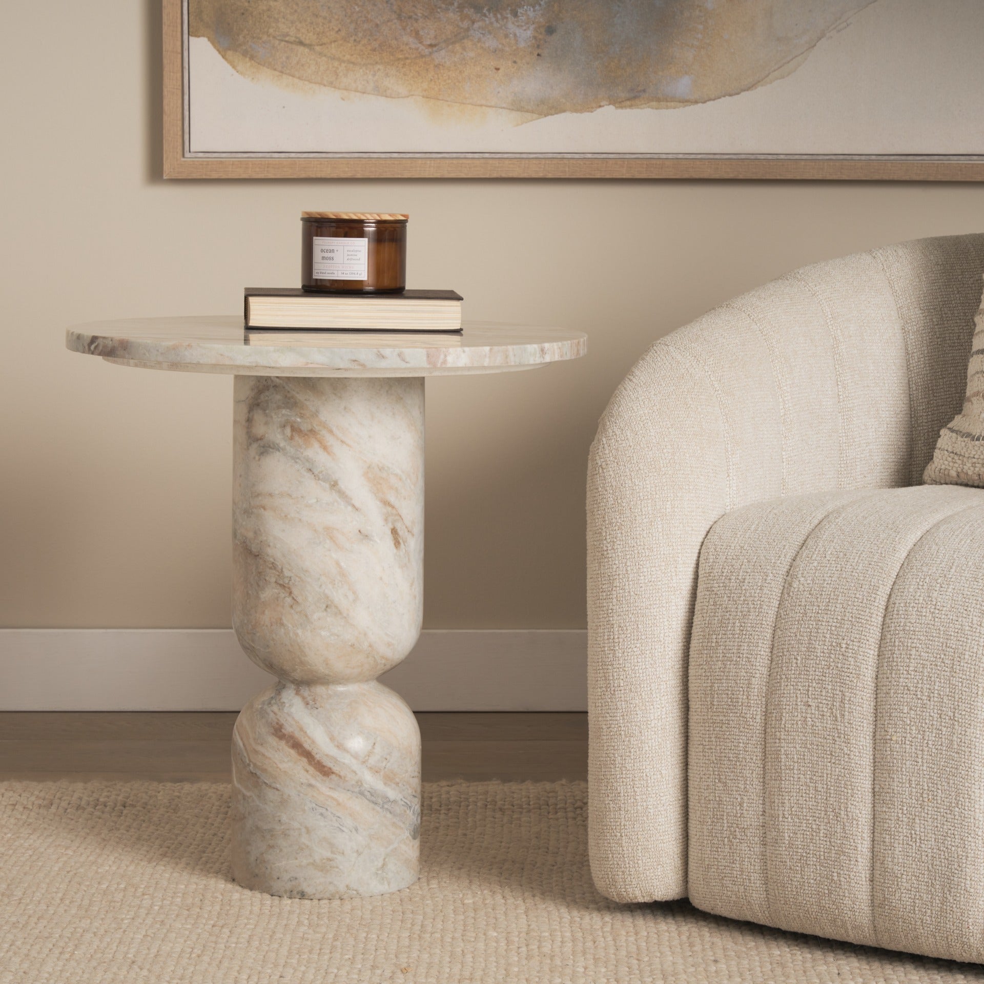 Nylah Solid Pink Marble Round Accent Table - Dekor Butik