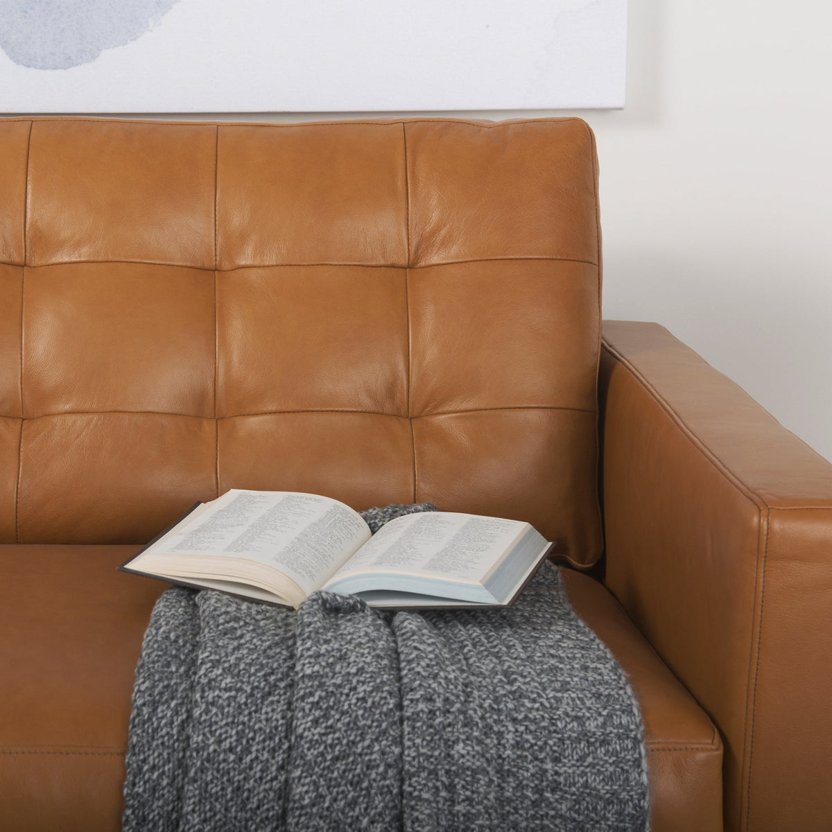 FurnitureOlaf Tan Leather Sofa - Dekor Butik