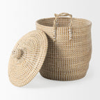 Olivia 15.7L x 15.7W x 17.3H Set of 3 Beige Seagrass Basket W/Lid and Handles - Dekor Butik