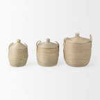 Olivia 15.7L x 15.7W x 17.3H Set of 3 Beige Seagrass Basket W/Lid and Handles - Dekor Butik