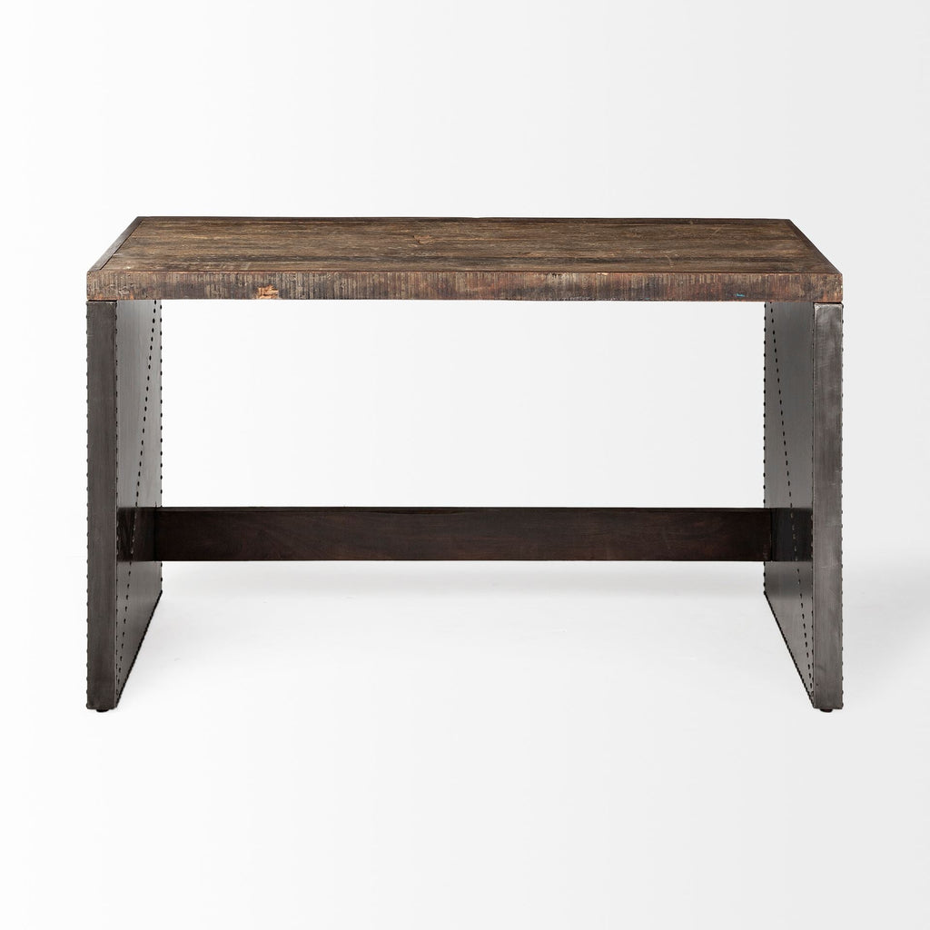 Orwell Brown Wood Top Metal Cladded Frame Office Desk - Dekor Butik