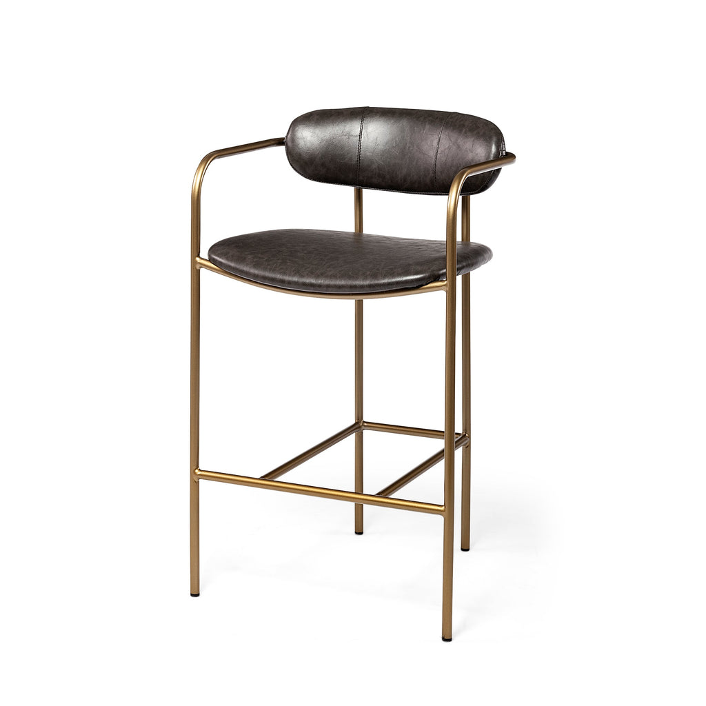 Parker Brown Faux Leather Seat Gold Metal Stool - 2 Sizes Available - Dekor Butik