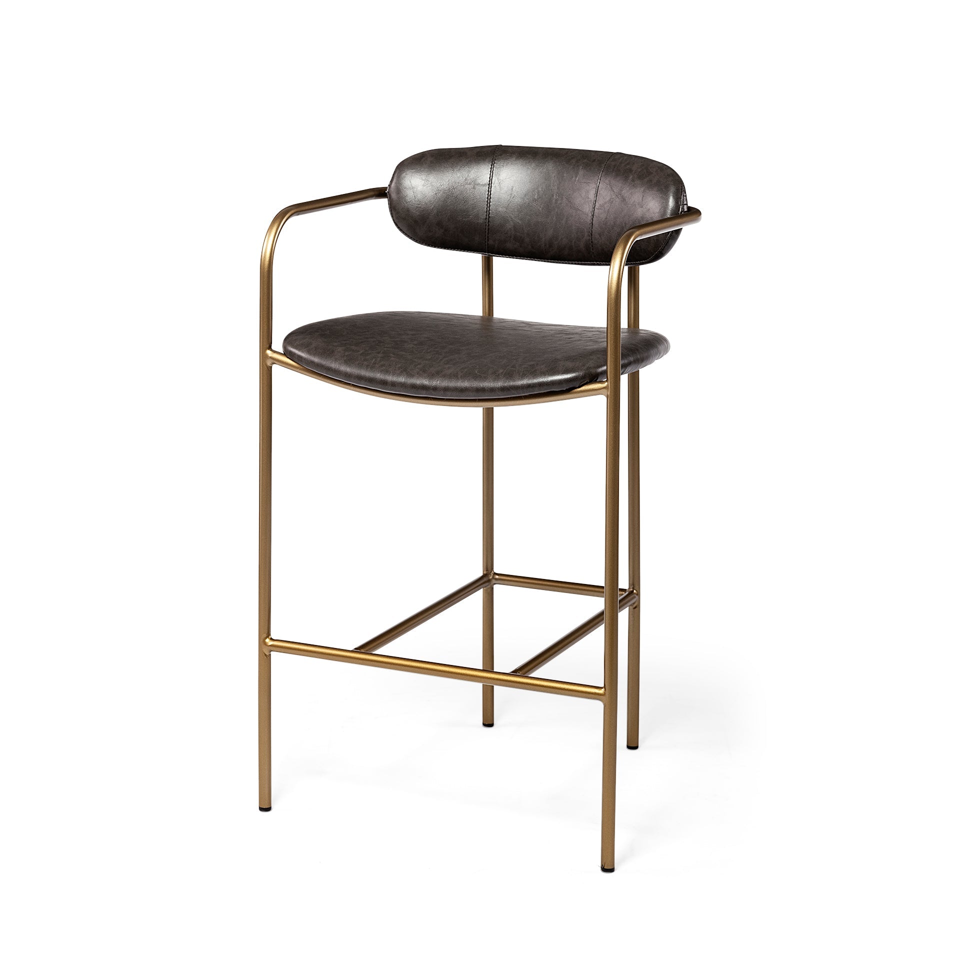 Parker Brown Faux Leather Seat Gold Metal Stool - 2 Sizes Available - Dekor Butik