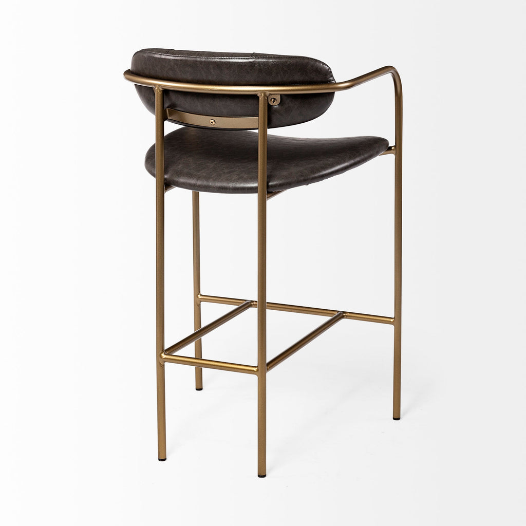 Parker Brown Faux Leather Seat Gold Metal Stool - 2 Sizes Available - Dekor Butik