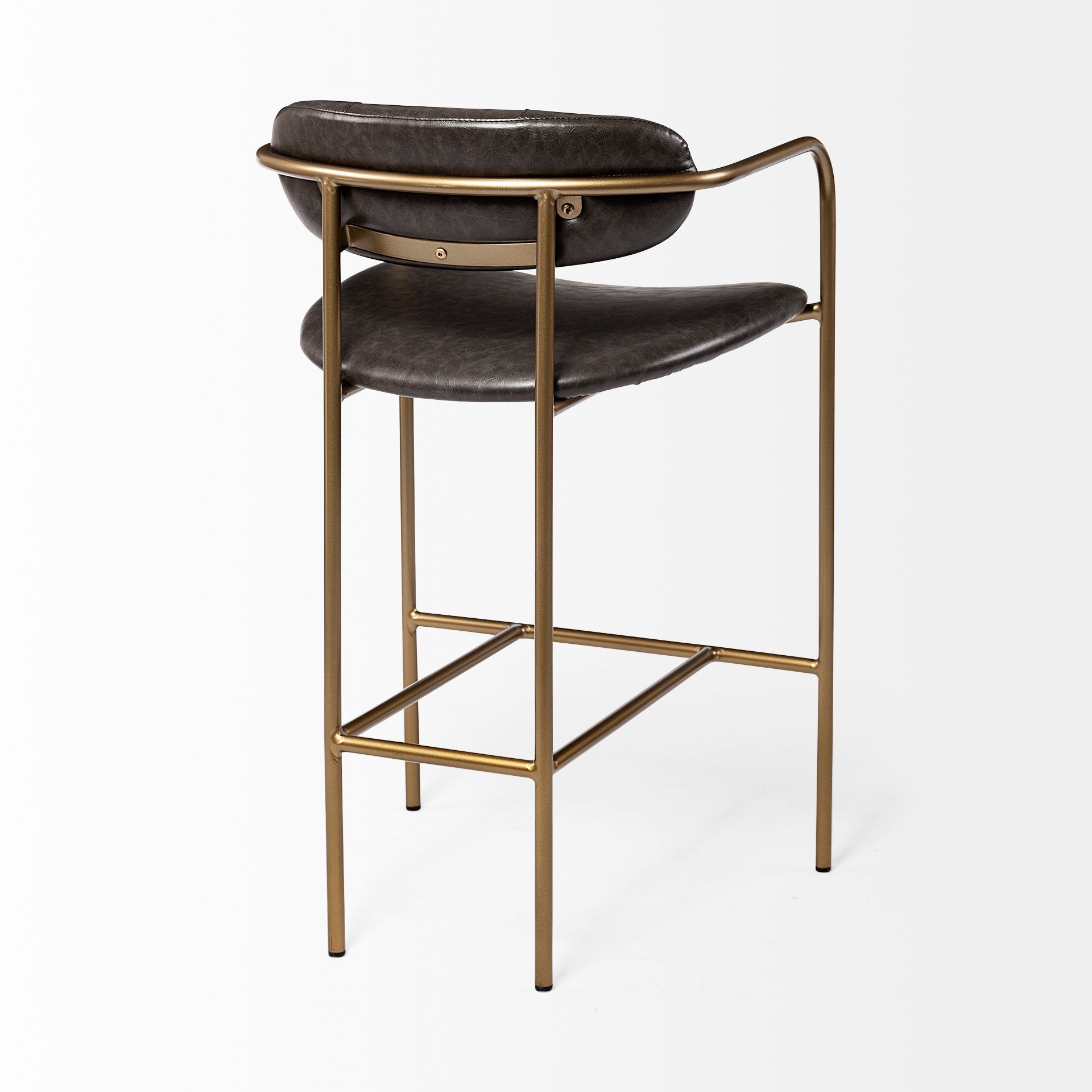 Parker Brown Faux Leather Seat Gold Metal Stool - 2 Sizes Available - Dekor Butik