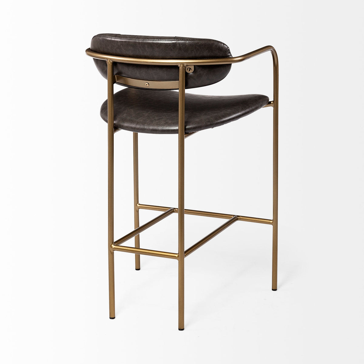 Parker Brown Faux Leather Seat Gold Metal Stool - 2 Sizes Available - Dekor Butik