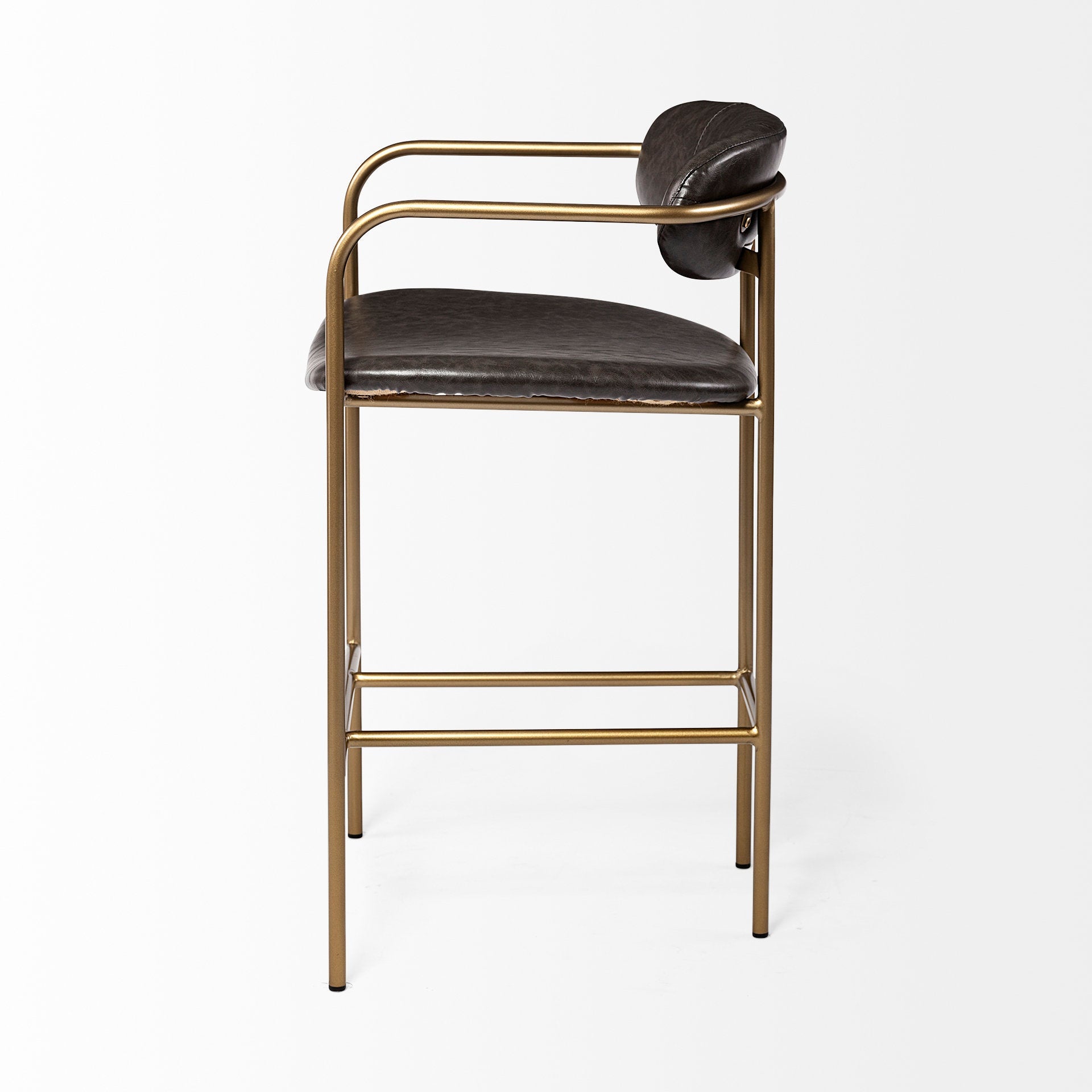 Parker Brown Faux Leather Seat Gold Metal Stool - 2 Sizes Available - Dekor Butik