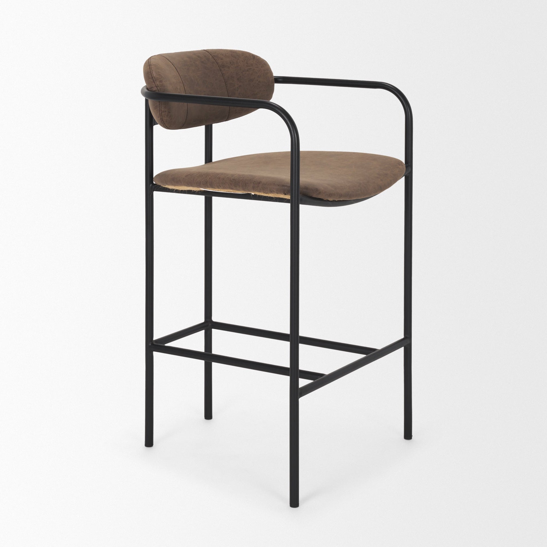 Bar & Counter StoolsParker Faux Leather Counter Stool - Muted Brown Faux Leather w/ Black Metal - Dekor Butik