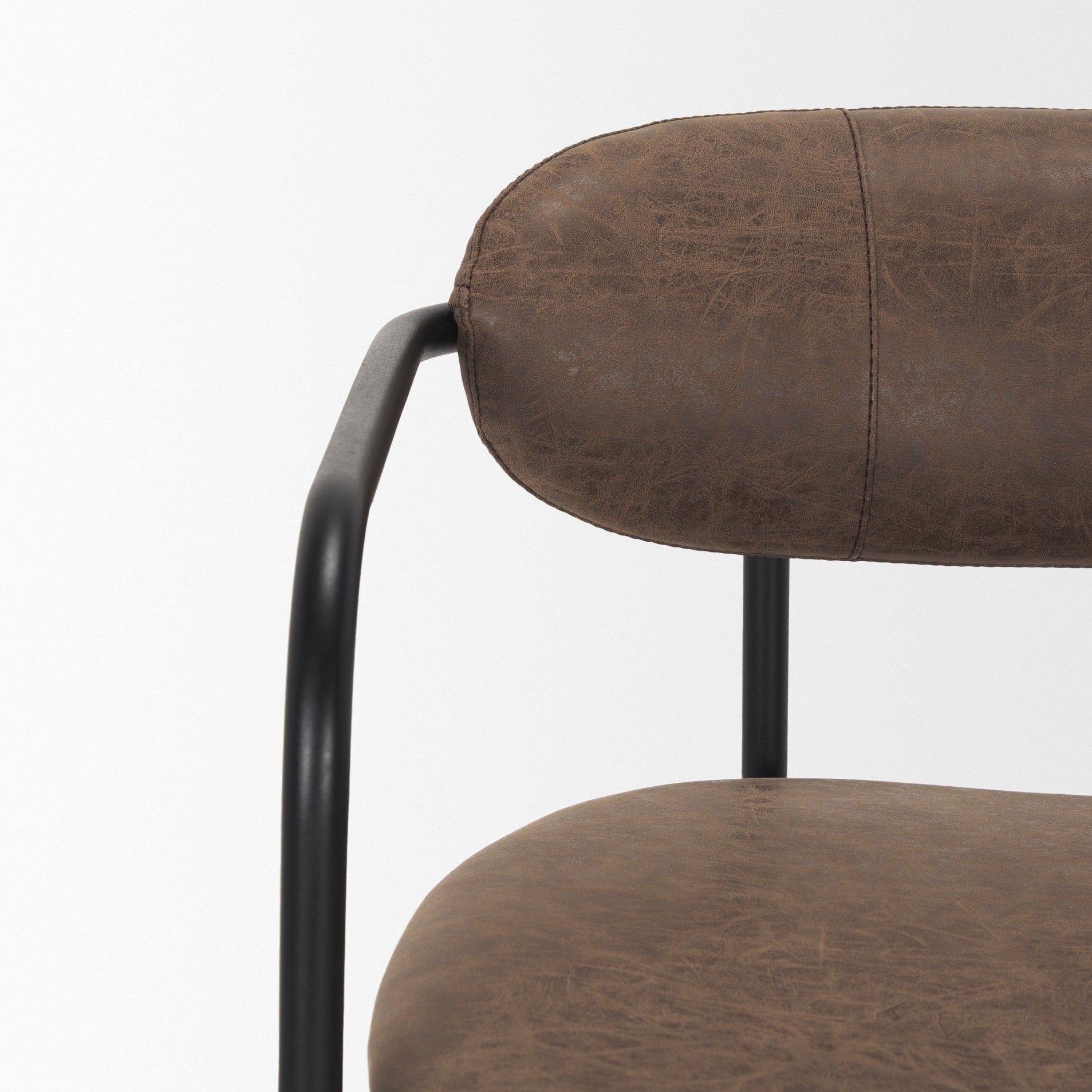 Bar & Counter StoolsParker Faux Leather Counter Stool - Muted Brown Faux Leather w/ Black Metal - Dekor Butik