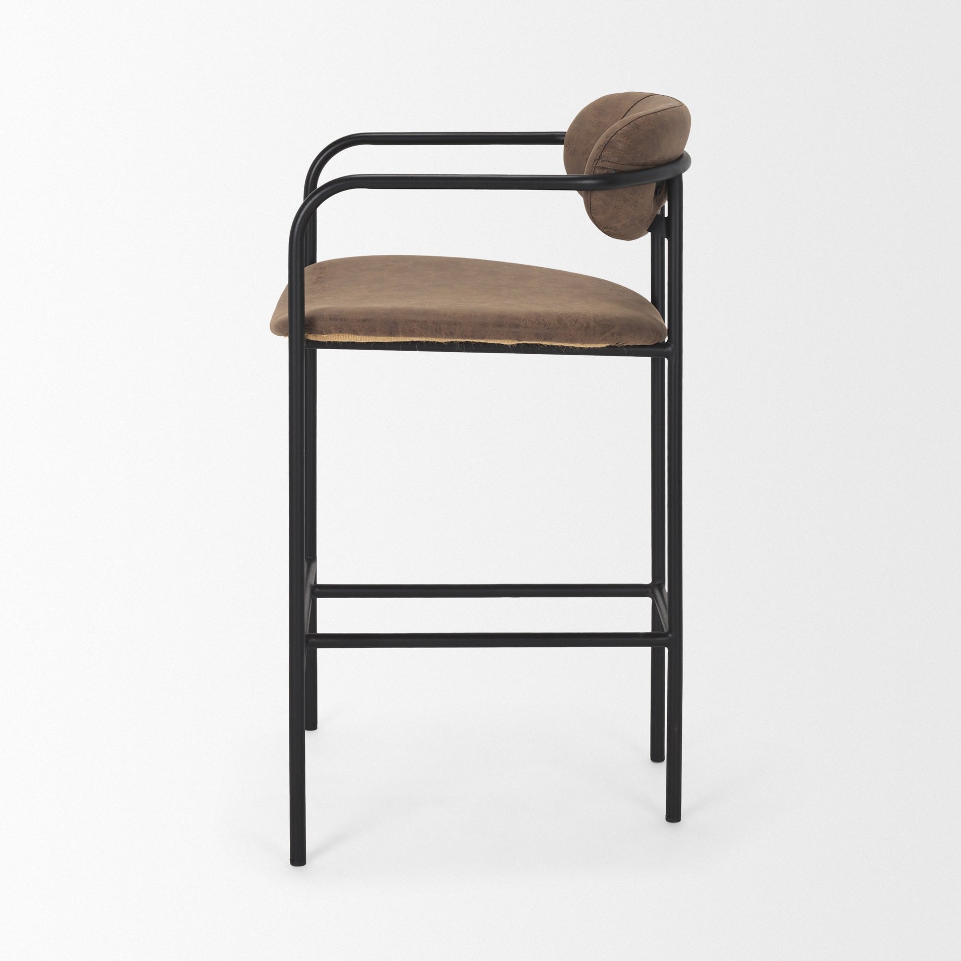 Bar & Counter StoolsParker Faux Leather Counter Stool - Muted Brown Faux Leather w/ Black Metal - Dekor Butik