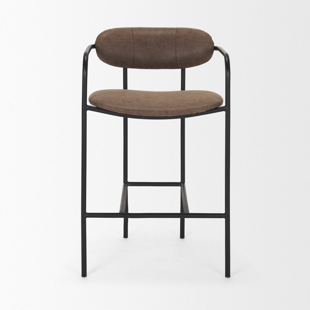 Bar & Counter StoolsParker Faux Leather Counter Stool - Muted Brown Faux Leather w/ Black Metal - Dekor Butik