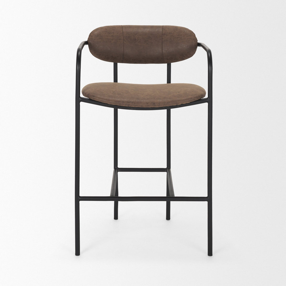 Bar & Counter StoolsParker Faux Leather Counter Stool - Muted Brown Faux Leather w/ Black Metal - Dekor Butik