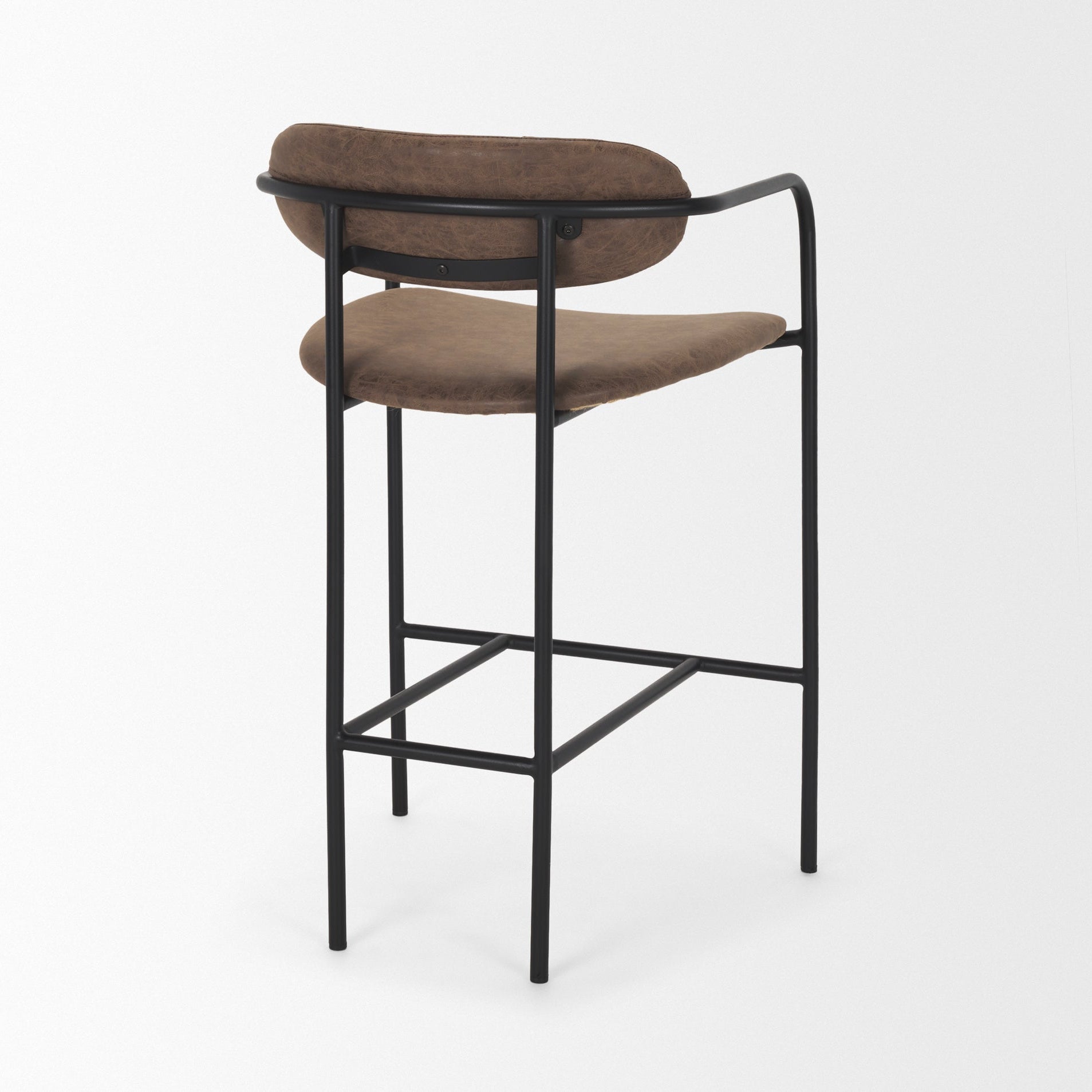 Bar & Counter StoolsParker Faux Leather Counter Stool - Muted Brown Faux Leather w/ Black Metal - Dekor Butik