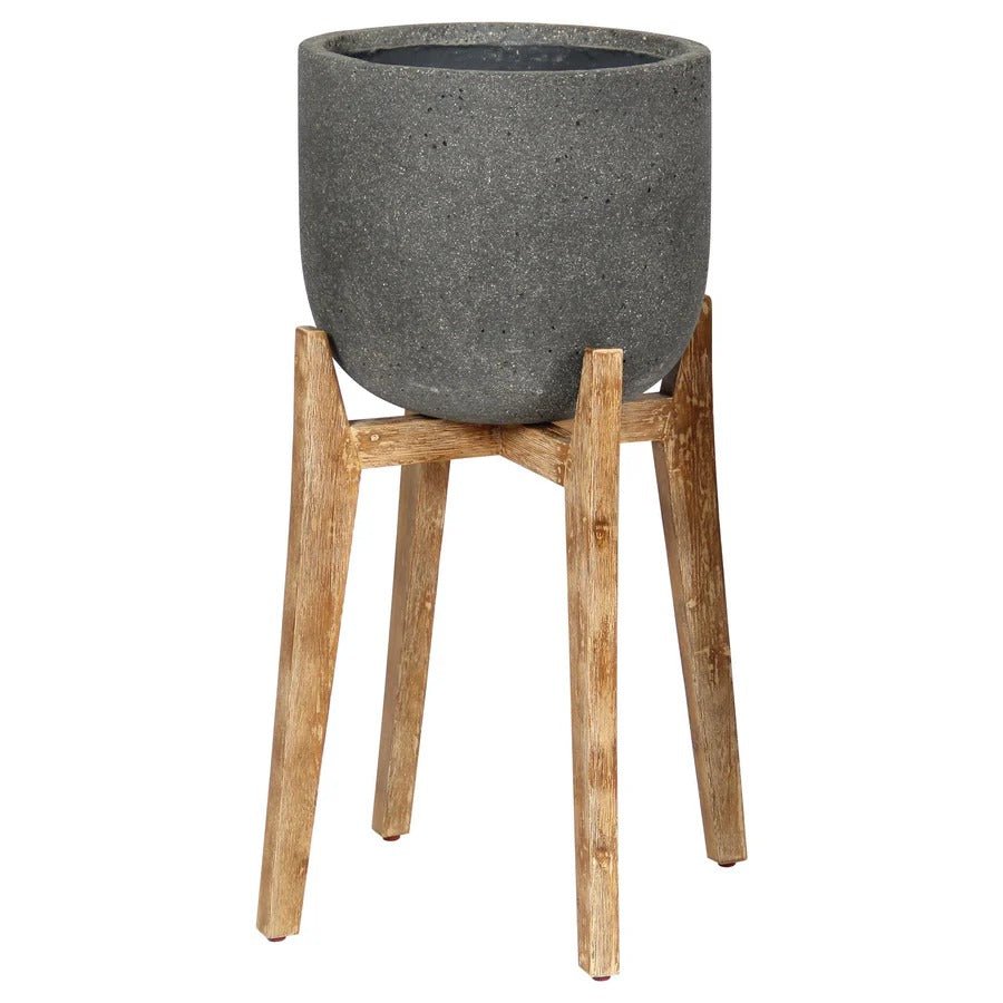 Patio Large Round Standing Pot - Grey Stone - Dekor Butik