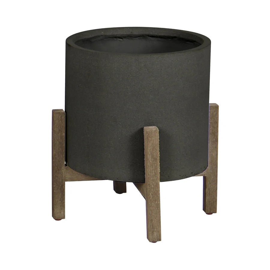 Patio Round Standing Pot Small - Black Stone - Dekor Butik