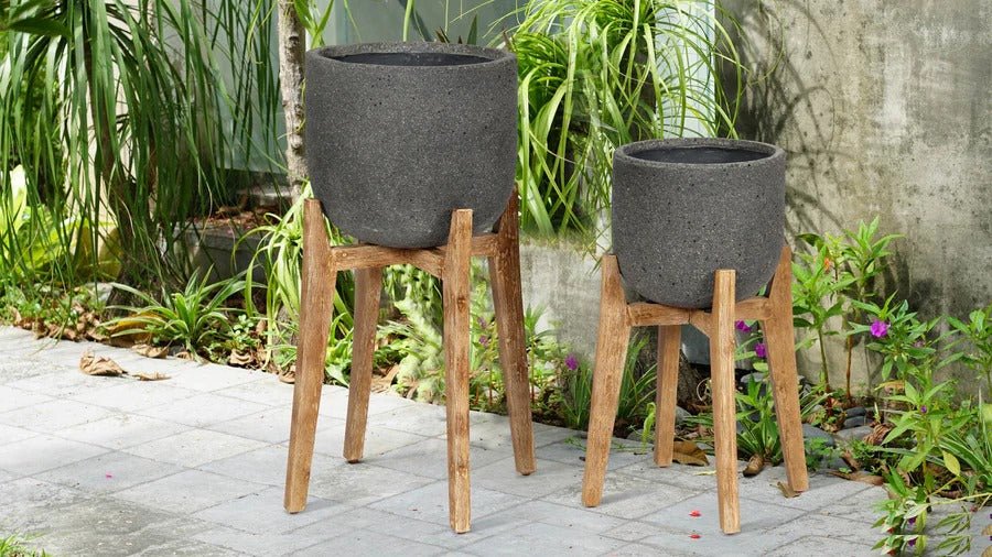 Patio Small Round Standing Pot - Grey Stone - Dekor Butik