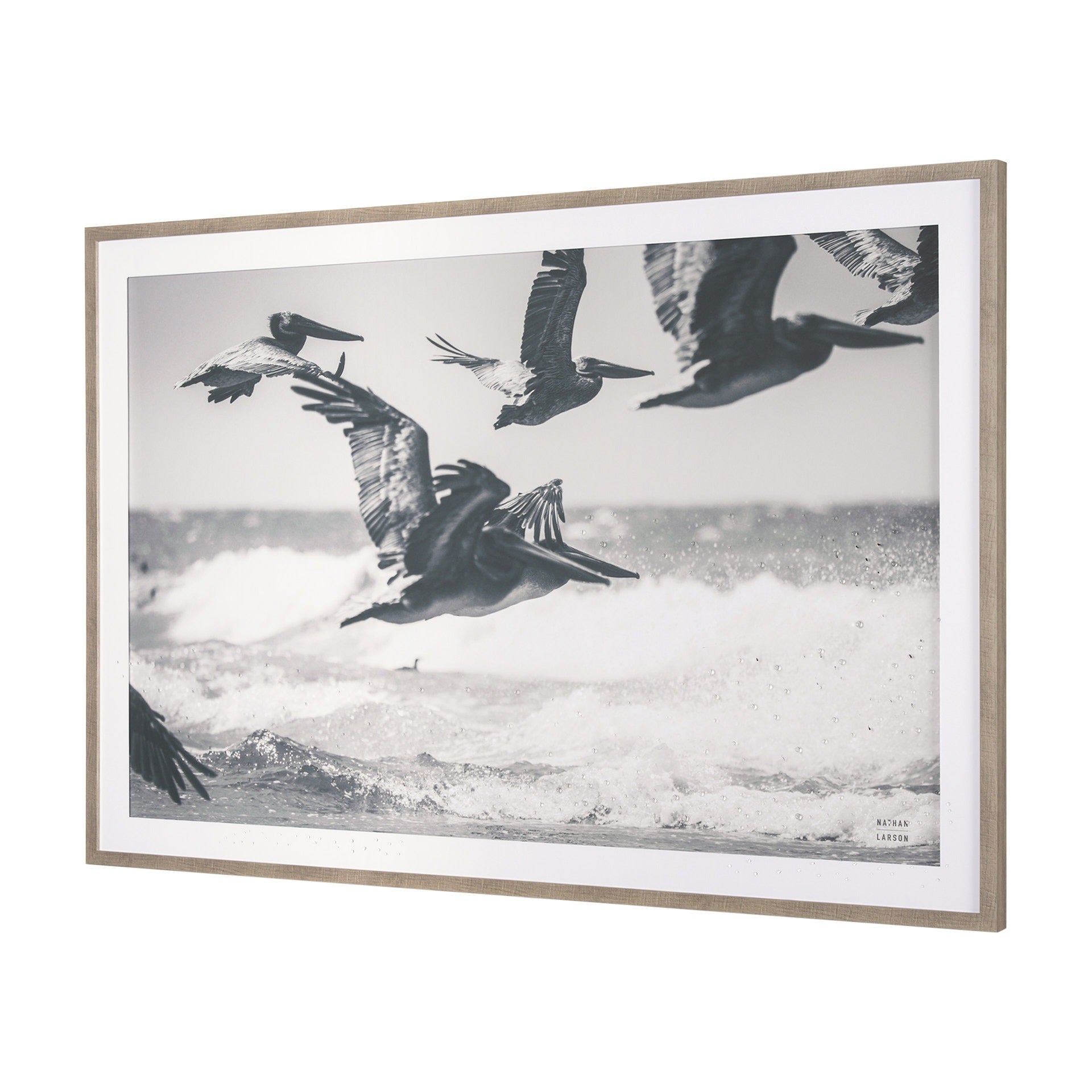 Pelican Beach by Nathan Larson a Hand Embellished Framed Photo Art Print Matted under Glass - Dekor Butik