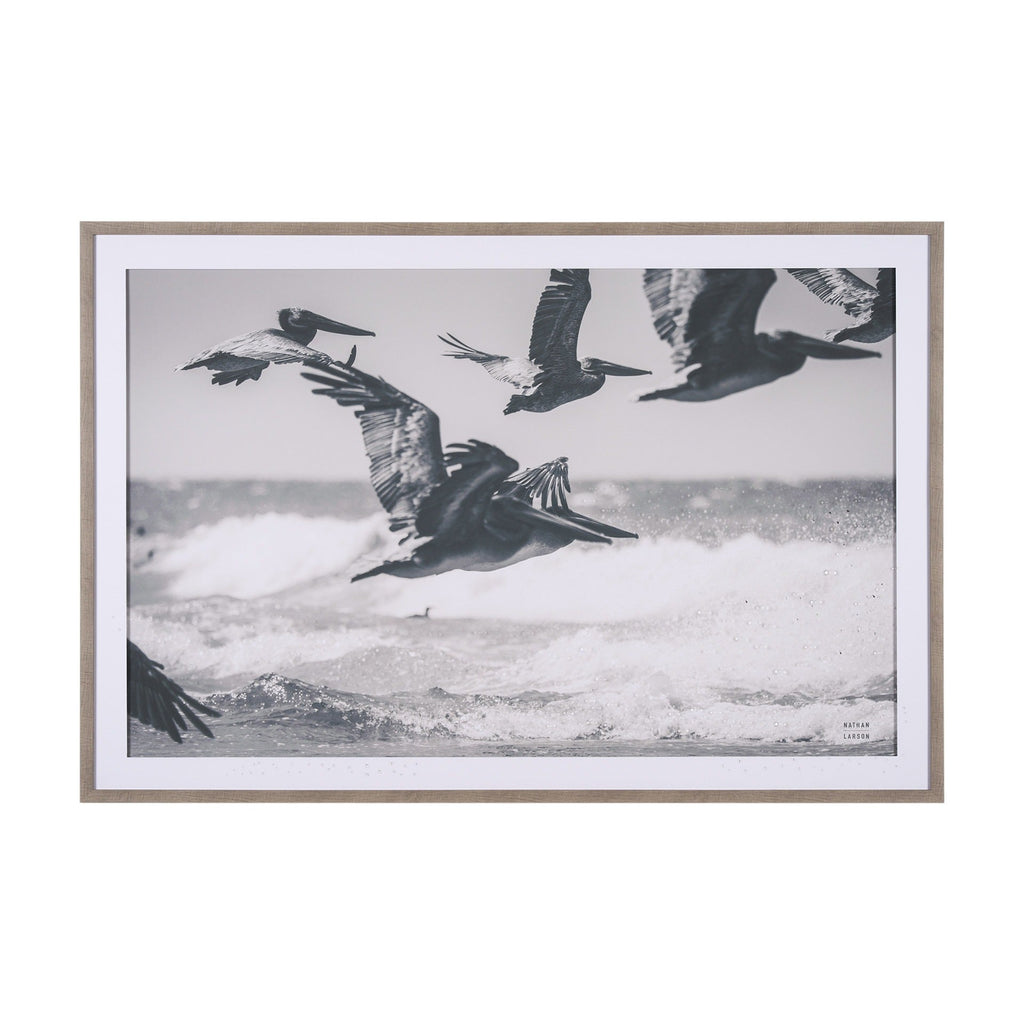 Pelican Beach by Nathan Larson a Hand Embellished Framed Photo Art Print Matted under Glass - Dekor Butik