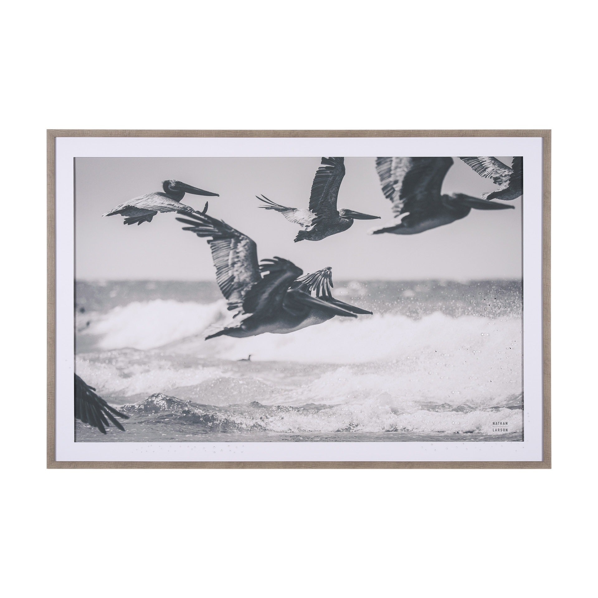 Pelican Beach by Nathan Larson a Hand Embellished Framed Photo Art Print Matted under Glass - Dekor Butik